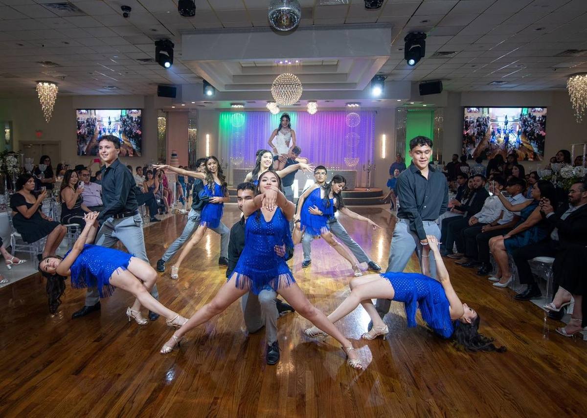 A choreographed surprise dance performed on the ballroom floor